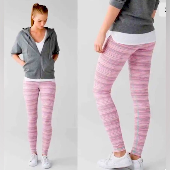Lululemon Full Length Wunder Under Mint/Pink stripes. With Pockets 4 EUC - Picture 2 of 10